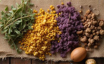 Selection of dried herbs and natural ingredients